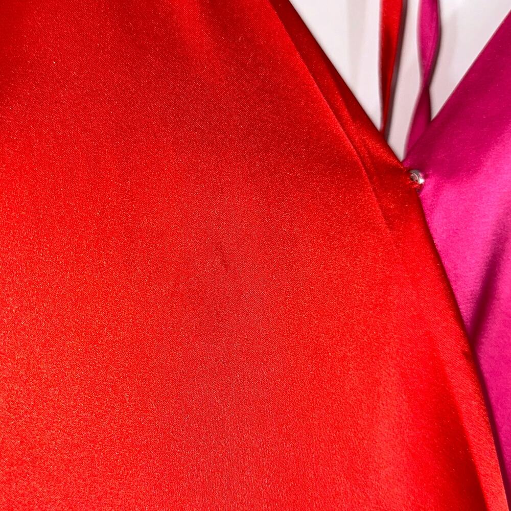 She + Sky Red Pink Split Satin Surplice Top Size Medium - Picture 11 of 11